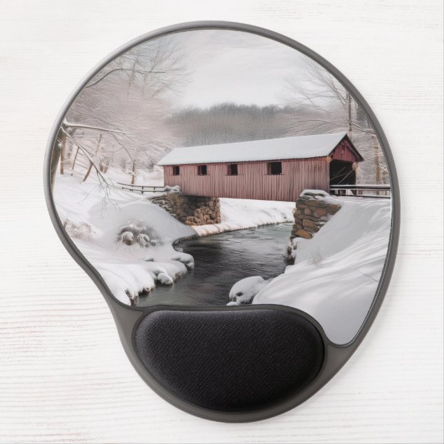 Covered Bridge Snow Scene Gel Mouse Pad (Front)