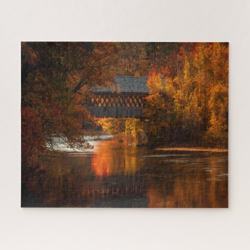 Covered Bridge through the Fall Colors Jigsaw Puzzle