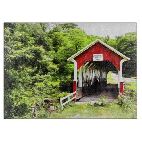 Covered Bridges Glass Cutting Board