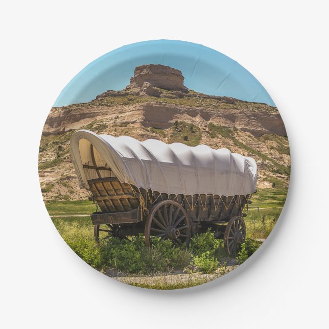 Covered Wagon at Scotts Bluff National Monument Paper Plates (Front)