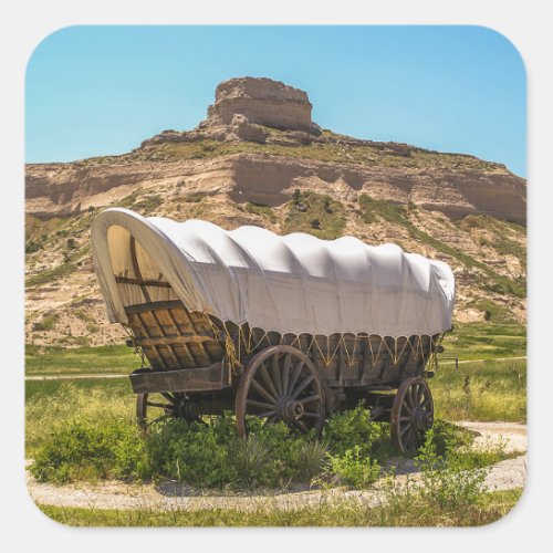Covered Wagon at Scotts Bluff National Monument Ro Square Sticker