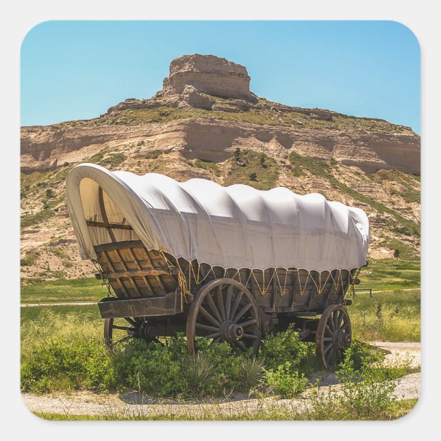 Covered Wagon at Scotts Bluff National Monument Ro Square Sticker (Front)
