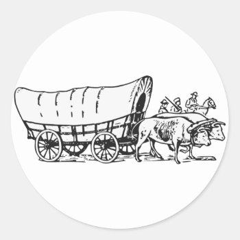 Covered Wagon Classic Round Sticker by Kinder_Kleider at Zazzle