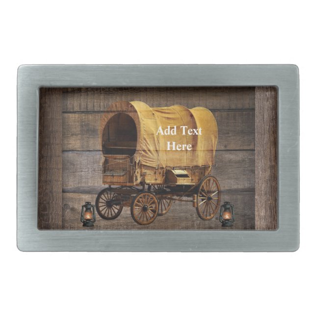 Covered Wagon Coal oil Lamps Western  Belt Buckle (Front)