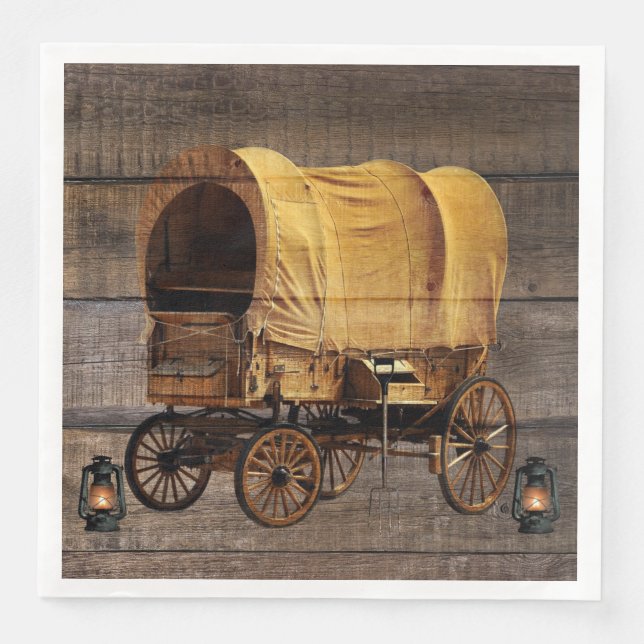 Covered Wagon Coal oil Lamps Western  Paper Dinner Napkins (Front)