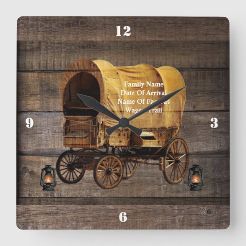 Covered Wagon Coal oil Lamps Western  Square Wall Clock