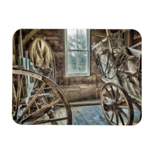 Covered wagon, wooden wagon wheel magnet