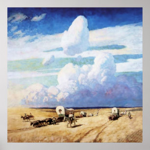 “Covered Wagons” Western Art by NC Wyeth Poster