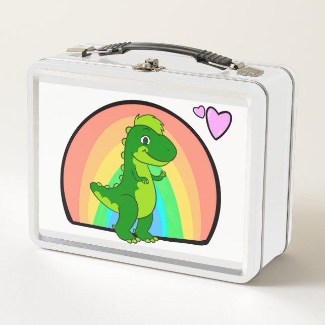 Covi the dinosaur, rainbow NHS lunchbox (Front)