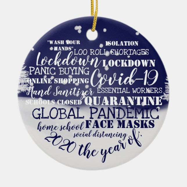 covid19 2020 the year of face masks isolation ceramic ornament (Front)