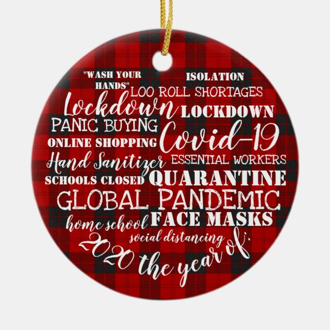 covid19 2020 the year of face masks tartan ceramic ornament (Front)