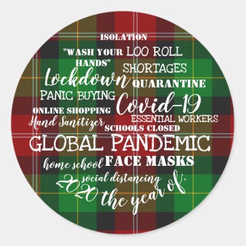 covid19 2020 the year of face masks tartan classic round sticker