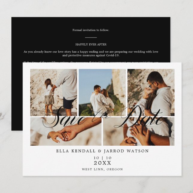 Covid19 Chic Black Trendy Collage 5 Photos Wedding (Front/Back)