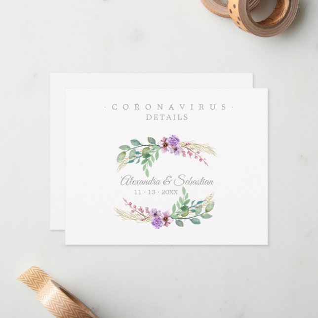 Covid19 Details Sophisticated Lilac Chic Wreath Note Card (Front/Back In Situ)