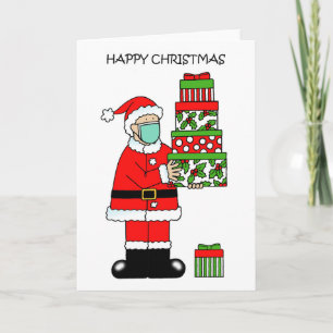 Covid 19 Cartoon Father Christmas in a Face Mask Card