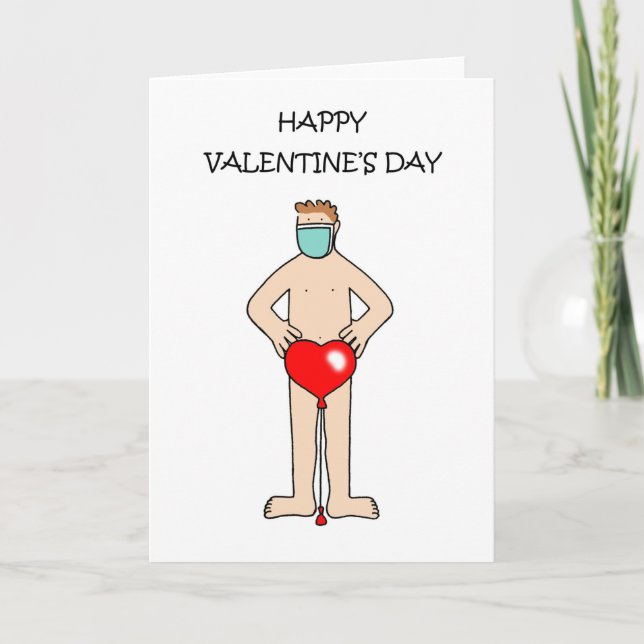 Covid 19 Cartoon Man Wearing Only a Facemask Card (Front)