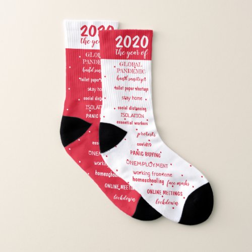 COVID 19 Christmas 2020 memory red white Socks