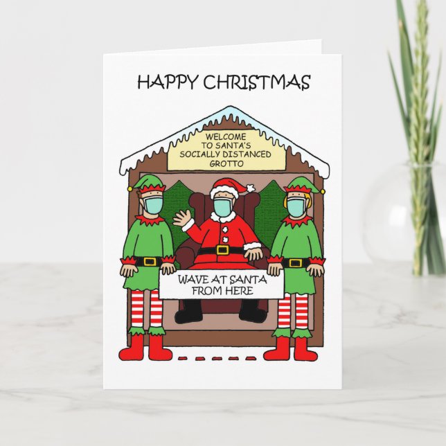 Covid 19 Christmas Cartoon Santa's Grotto Card (Front)
