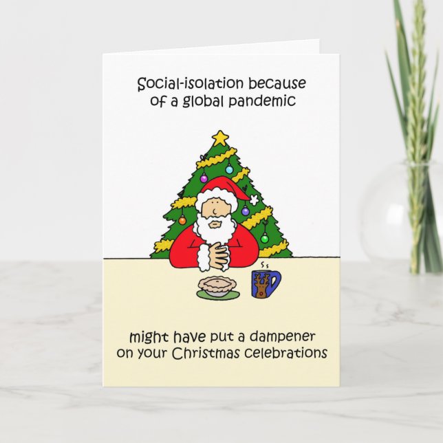 Covid 19 Christmas Father Christmas Cartoon Card (Front)