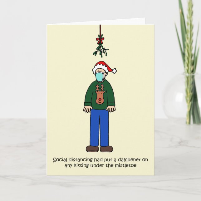 Covid 19 Christmas Mistletoe Cartoon Card (Front)