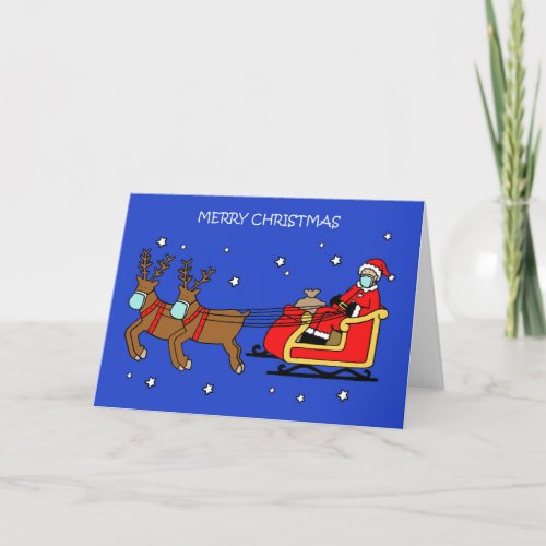 Covid 19 Christmas Santa and Sleigh  Holiday Card