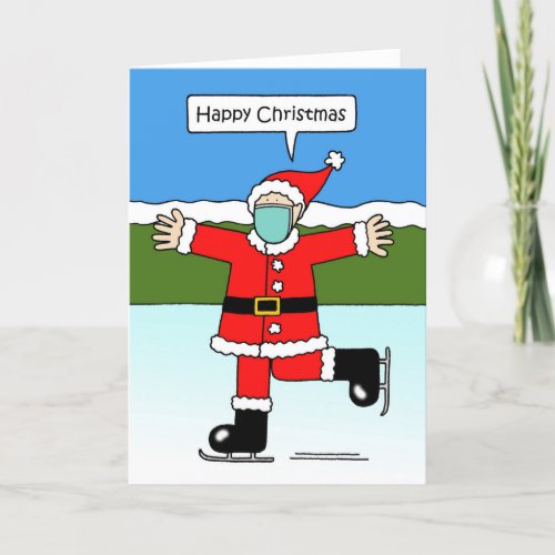 Covid 19 Christmas Santa on Skates Holiday Card