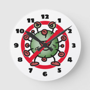 Covid-19 Corona Virus Funny Cartoon Stop Sign Butt Round Clock
