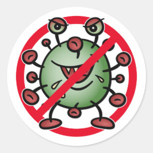 Covid-19 Corona Virus Funny Cartoon Stop Sign Classic Round Sticker