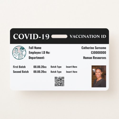 Covid 19 employee vaccination id  DIY photo info Badge