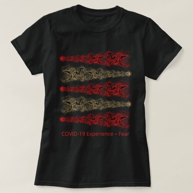 COVID-19 Experience, Fear, Virus, Gold & Red T-Shirt (Design Front)