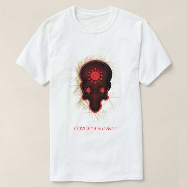 COVID-19 Experience, Survivor, Black & Red Skull T-Shirt (Design Front)