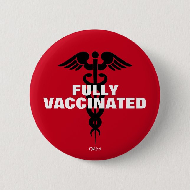 Covid 19 Fully Vaccinated Red Coronavirus Button (Front)