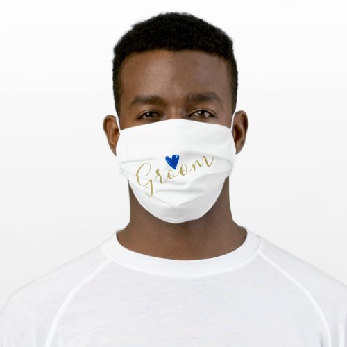 Covid_19 Groom Wedding Gold Blue Heart Adult Cloth Face Mask