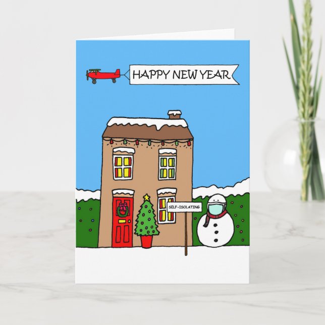 Covid 19 Happy New Year Cartoon House Card (Front)