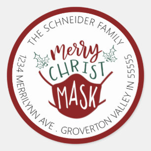 COVID-19 MERRY ChristMASK Face Mask Return Address Classic Round Sticker
