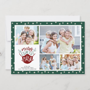 COVID-19 MERRY ChristMASK Fairy Lights 4 Photo Holiday Card