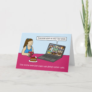 Covid 19 Online Exercise Class Cartoon Humor Card