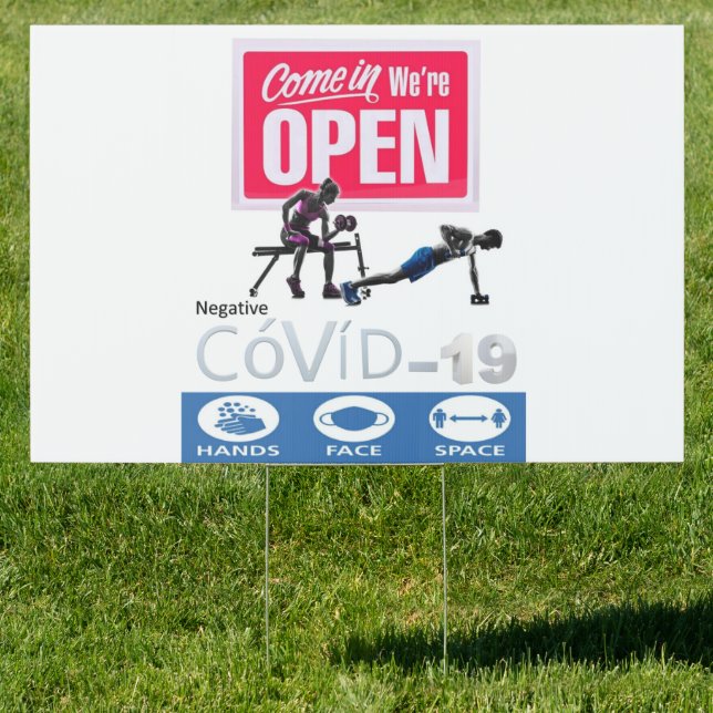 Covid 19 Open for Business  Yard Sign Gymnasium  (Insitu)