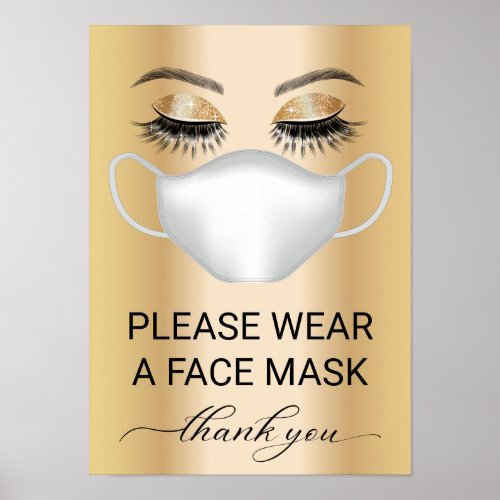 Covid_19 Please Wear Face Mask Beauty Salon Gold Poster