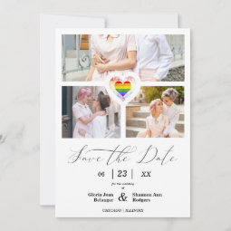 Covid 19 Pride Rainbow Heart Lesbian Gay 3 Photos Save The Date | Zazzle