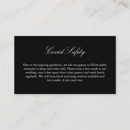 Covid 19 Safety Elegant Black And White Wedding Enclosure Card