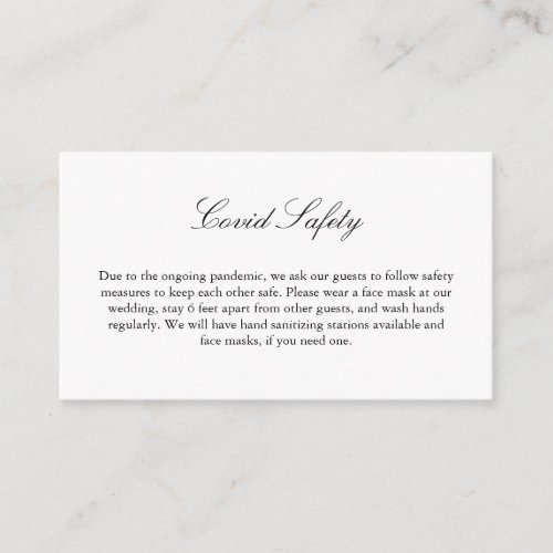 Covid 19 Safety Information Elegant Script Wedding Enclosure Card