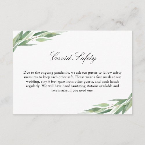 Covid 19 Safety Information Eucalyptus Wedding Enclosure Card