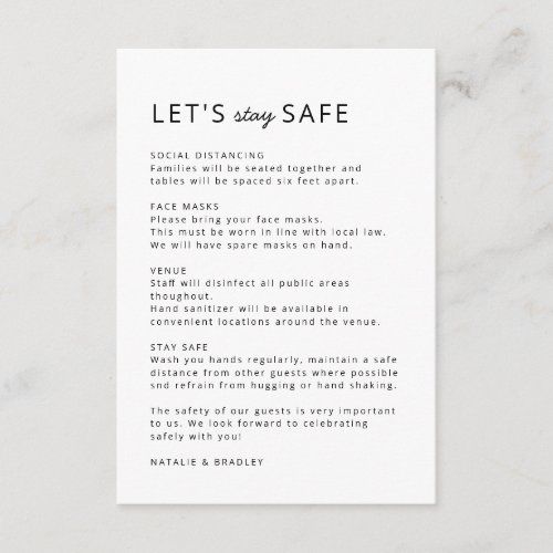 Covid 19 Safety Measures  Clean Simple Wedding Enclosure Card