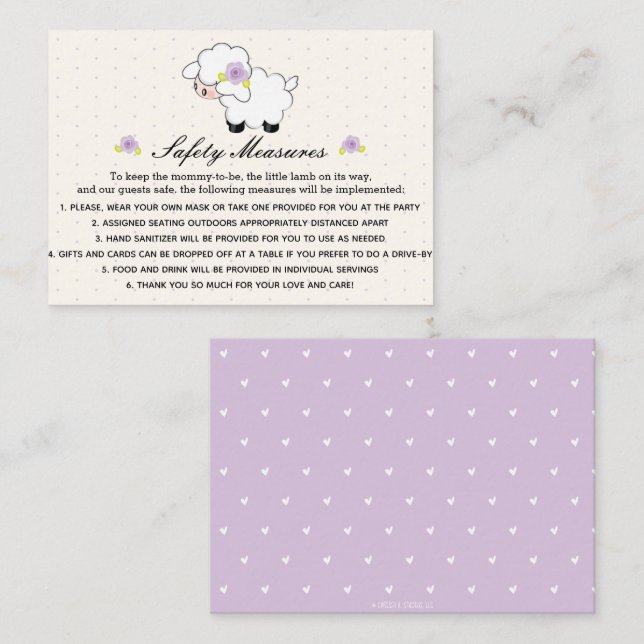 Covid 19 Safety Measures Purple Lamb Baby Shower Enclosure Card (Front/Back)