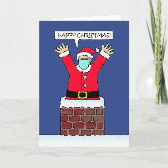Covid 19 Santa Leaping from Chimney in a Face Mask Card | Zazzle.com