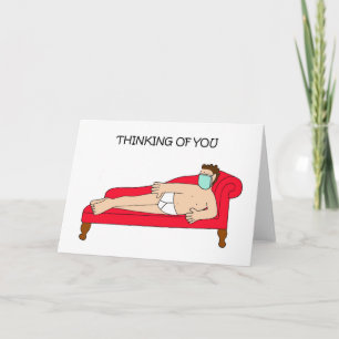 Covid 19 Thinking of You Cartoon Man in Face Mask Card
