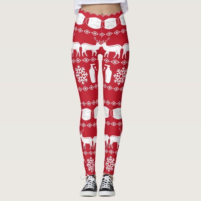 Covid 19 Ugly Christmas Sweater Leggings (Front)