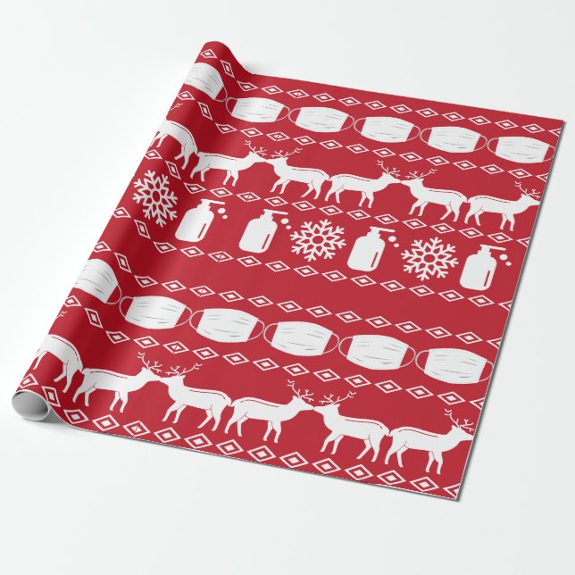 Covid 19 Ugly Christmas Sweater Wrapping Paper (Unrolled)