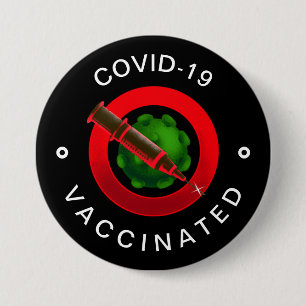 Covid-19 Vaccinated Black & Red Motivational Cool Button